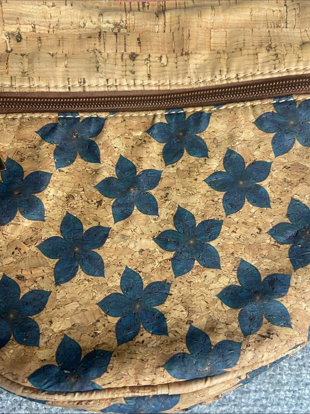 Floral Cork Mini Backpack in Natural Brown